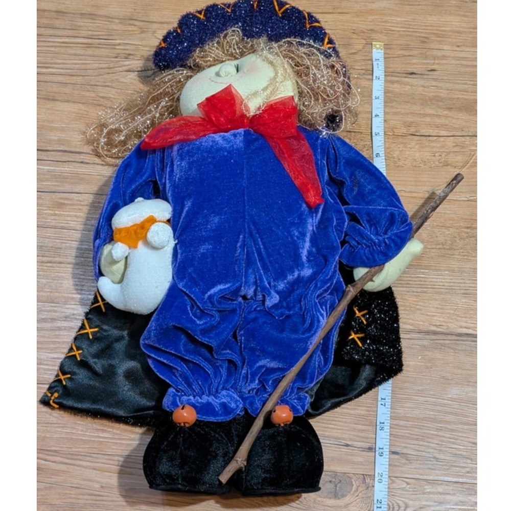 Halloween Witch Plush Decor Blue Velvet Glitter Cape Ghost 20 Inch